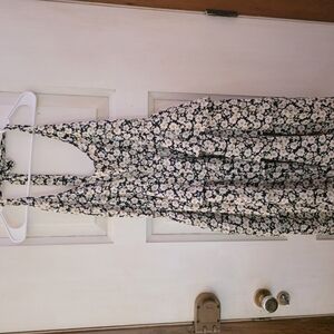 Floral Black and White Midi Dress